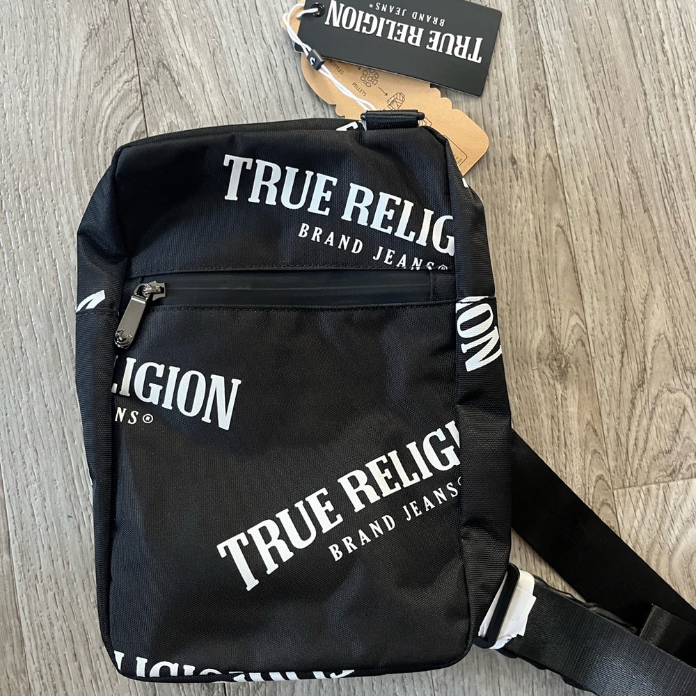 True Religion Crossbody Bag Black Logo Print – New with Tags